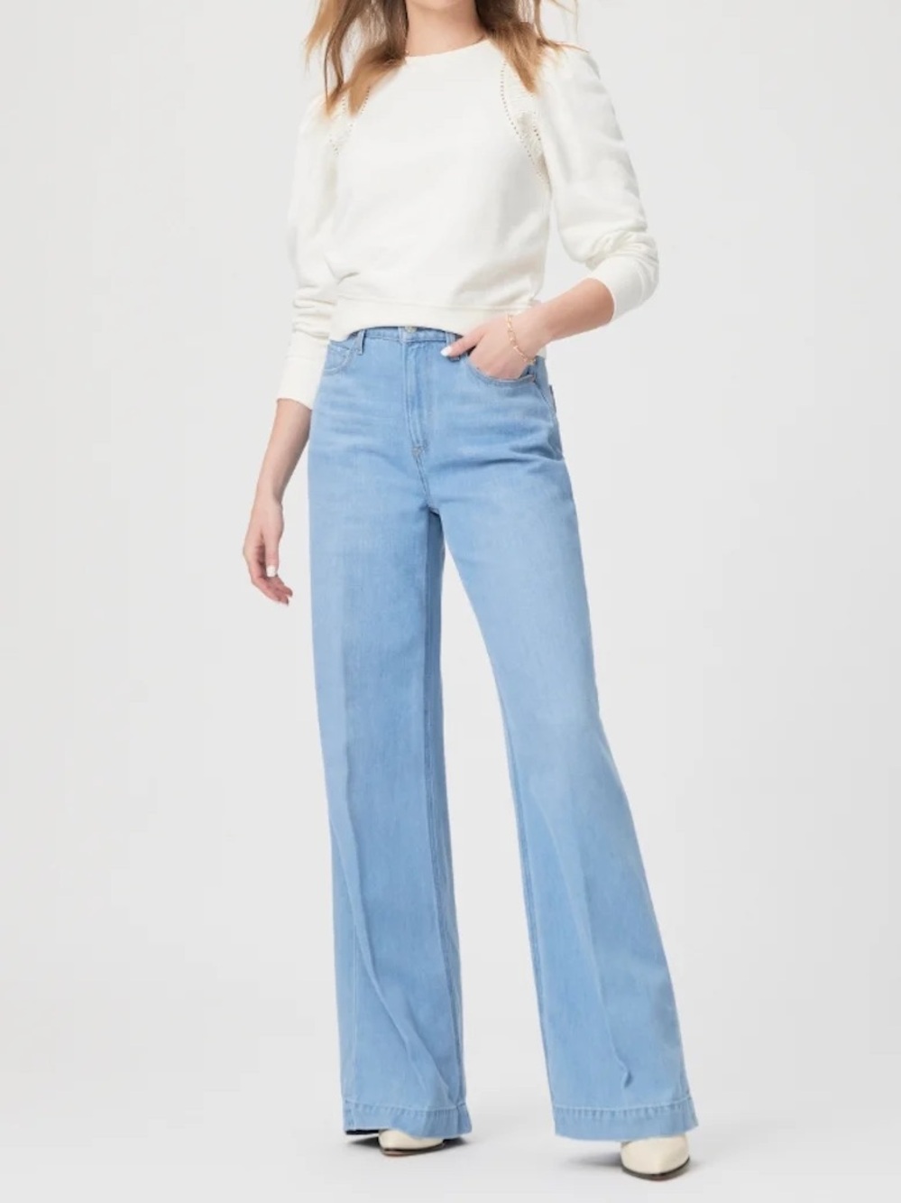 PAIGE Harper High Rise Wide-Leg Jeans 30 in Creation (Light Blue)